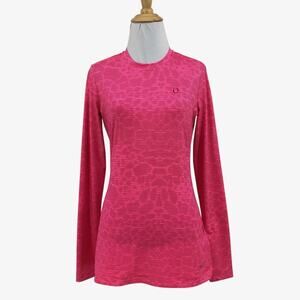 Nike Shirt Womens Small Neon Pink Golf Dri Fit Long Sleeve Striped Animal *LOGO